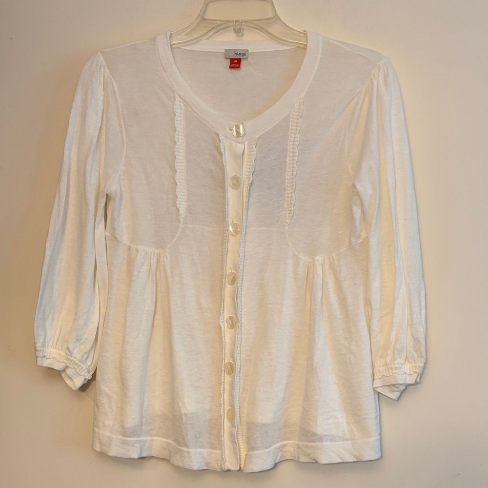 Hinge Cream Button-Down Women's Baby doll Y2K Cotton Lightweight‎ Cardigan, M